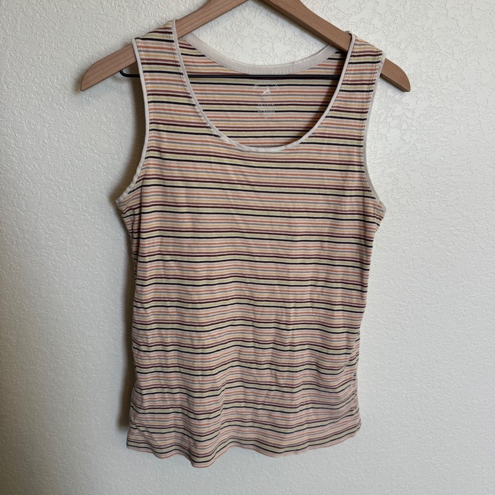 Retro Boho Striped Ribbed Tank Top White Stag Large Multi-color